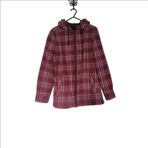 Women's Stillwater Supply Co Red White Sherpa Lined Plaid Hooded Jacket M